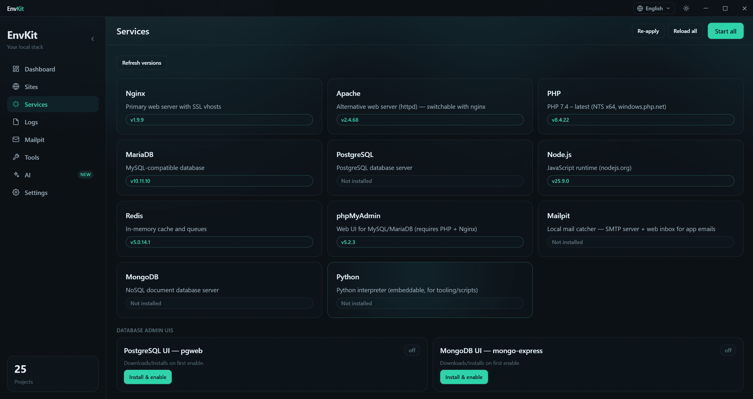 EnvKit — مدير بيئة التطوير المحلية